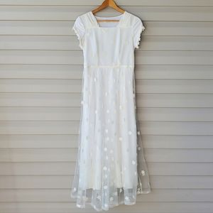 Diya white embroidered mesh maxi dress